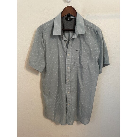 Volcom Men’s Modern Fit Gray Short Sleeve Button Down Shirt Size XL Polka Dot - Picture 1 of 7